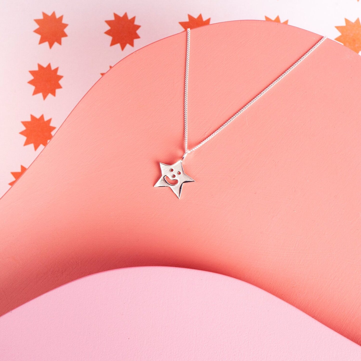 Silver Smiley Star Necklace